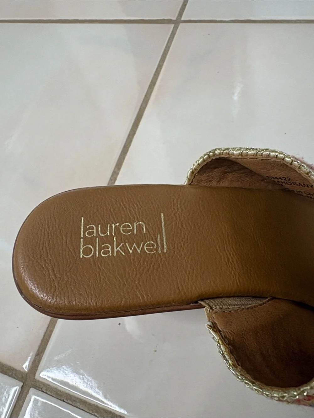 Lauren Blackwell Mahogany Wedge Sandals with Multicolor Metallic Straps. Size 8